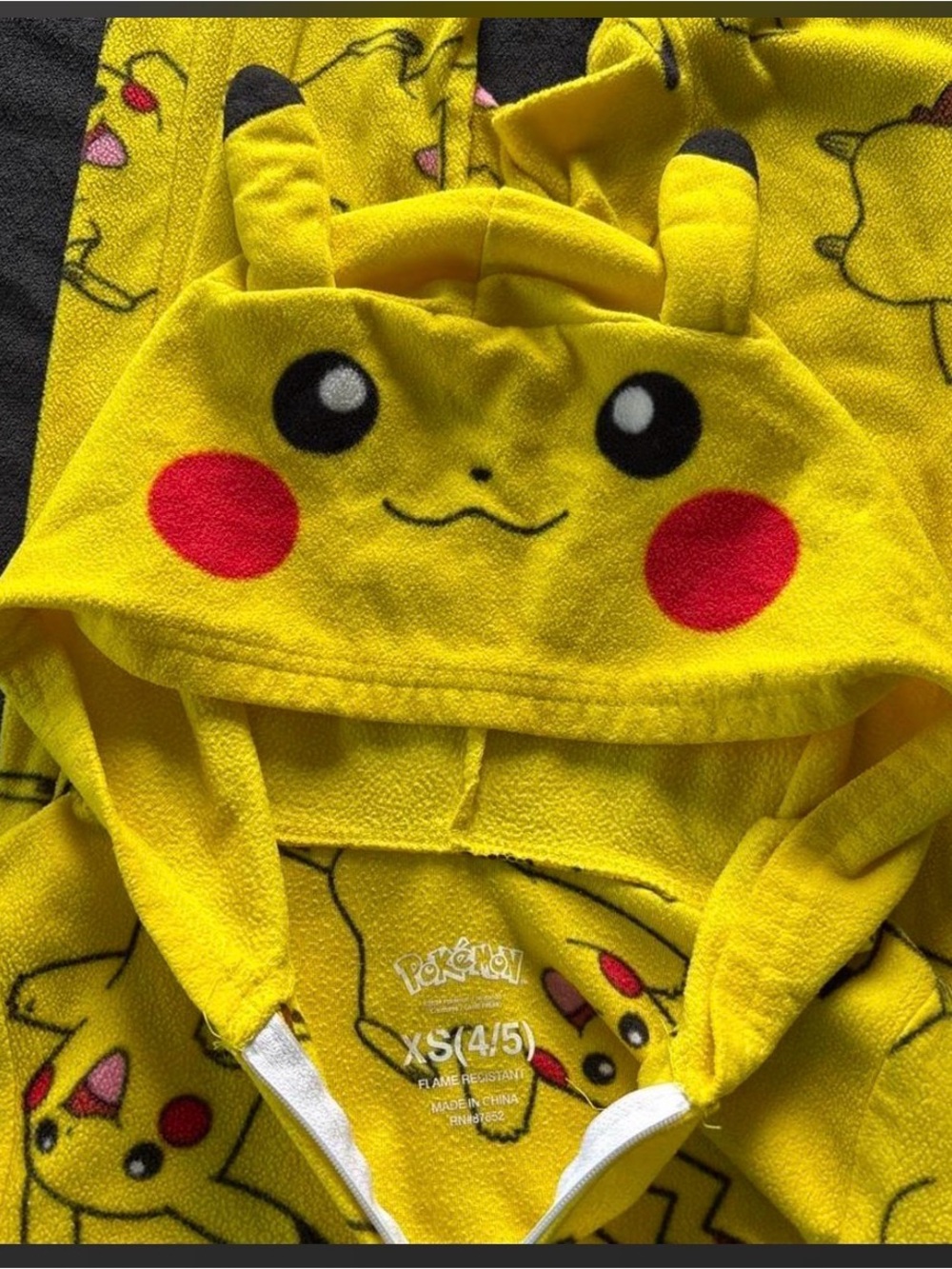 Pokemon Yellow Pikachu Hooded Kids Footed Jumpsuit - Picture 2 of 3